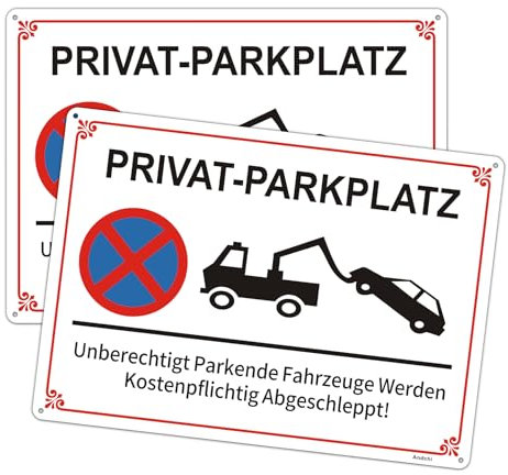Panneau de parking privé en métal - Lot de 2 plaques d'interdiction de stationnement - Sans permission - Rouge - Dimensions : 35 x 25 cm