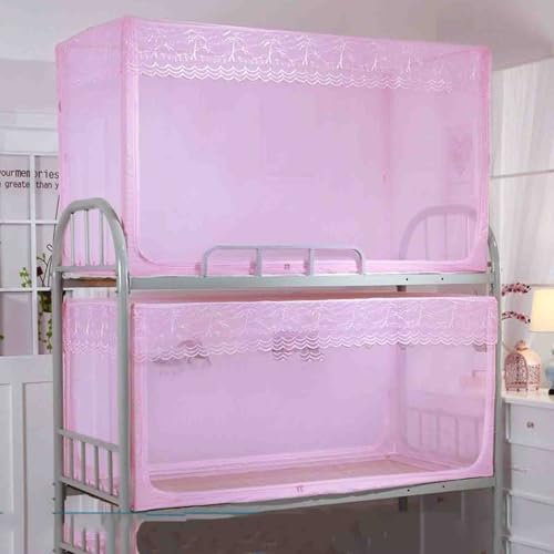 JUSHZ Mosquitera Cama Mosquito Net Mosquiteras Mosquitero Corredera Cremallera única para Residencias De Estudiantes Litera Superior Y Litera Inferior (90X190X90cm,Pink)