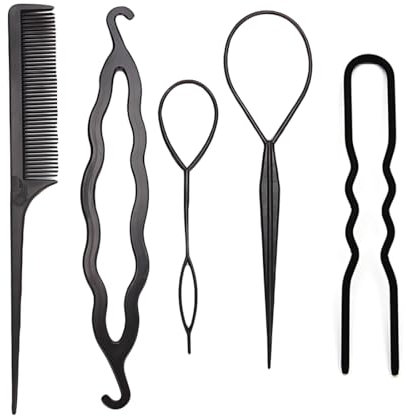 QOCUILC 4-teiliges Haarflechtwerkzeug-Set mit 5 Clips, perfekt für Frisuren, Dutts und Zöpfe, einfache Anwendung für Mädchen und Frauen, vielseitiges Haarstyling-Werkzeug.
