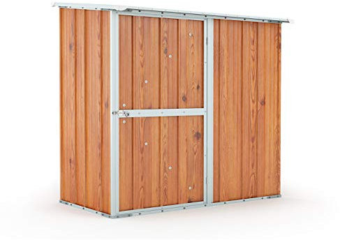 Box in Acciaio Zincato Casetta da Giardino in Lamiera 1.74 x 1.00 m x h1.82 m - 43 KG – 1,74 metri quadri (Finitura Legno)