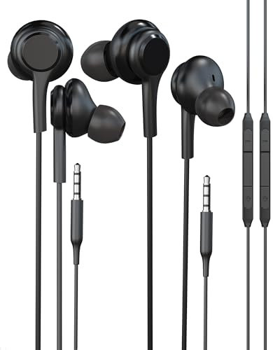 Casque 3.5mm In Ear(2 pack)compatible pour Samsung Aux Audio Câble Jack pour téléphone Fil Écouteurs PC Smartphone Gaming Microphone Musique Casque filaire Stéréo Port Headphones pad Écouteur