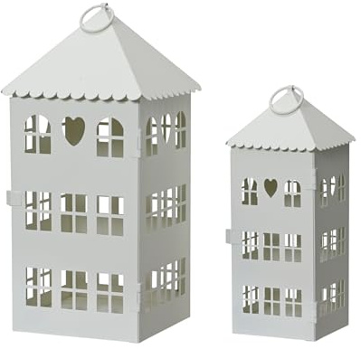 Decoris Laterne weiß Eisen 23 & 30cm Set2