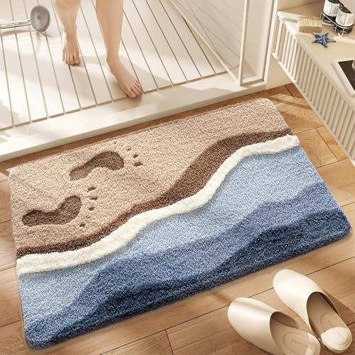 Cute Ocean Badezimmerteppich, super saugfähig, maschinenwaschbar und rutschfest, flauschiger Teppich für Dusche, Schlafzimmer und Wohnzimmer (58,4 x 40,6 cm, Fußabdruck)