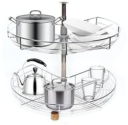 TkkMivcOC 2 Tiers Eckschrankdrehbeschlag, 270° Iron Kücheneckschrank Drehgestell, Küchen Eckschrank, Drehschrank, Drehböden Belastbar bis 17.64 lbs pro Boden, Silver