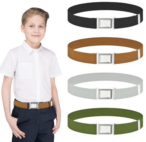 LYTIVAGEN 4 Stück Elastische Magnetische Kinder Gürtel Einstellbarer Stretchgürtel Magnetische Stretch Kindergürtel mit Schnalle Jungen Mädchen Uniform Gürtel für Jeans Hosen Kleid, 4 Farben