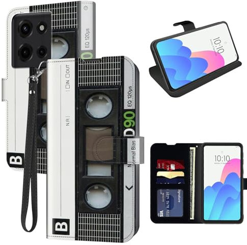 FUYOCWE for Moto G 5G 2025 Case Wallet for Motorola Moto G 5g 2025 Phone Case with Card Holder,PU Leather Flip Cover w/Kickstand+RFID Blocking+Magnetic Snap-Old Cassette Tape