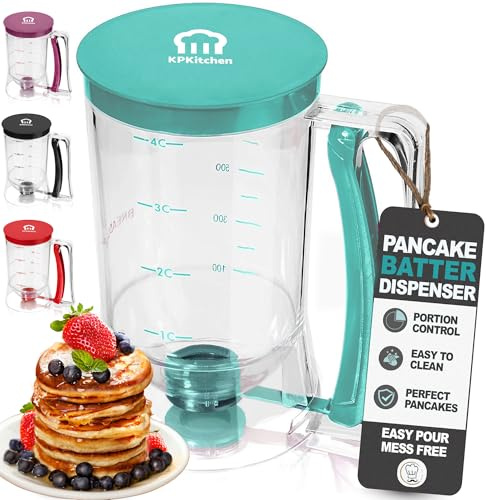 Pancake Dough Dispenser - A Must Have Kitchen Tool for Perfect Pancakes, Cupcakes, Waffle, Muffin Mix, Cake & Crepe - Easy Pour Baking Accessories for Griddle - Pancake Maker with