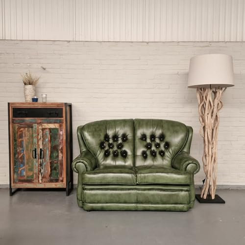 Haeck 2-Sitzs Timeless Chesterfield Bank – Antik Grün, Leder