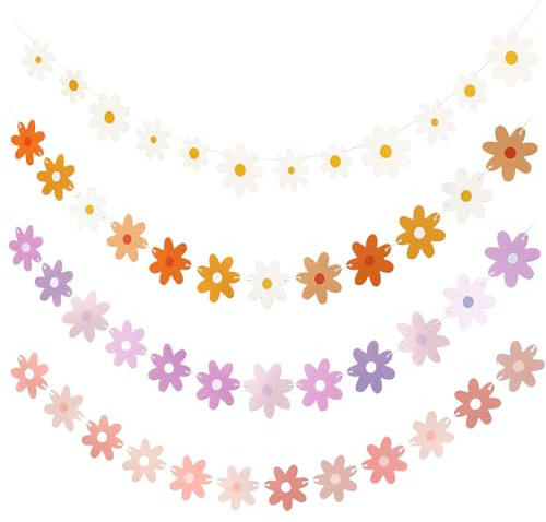 ZWWOGE 4 Artikel Blumen Girlande,blumengirlande， Blumen in vielen Farben Banner,GänseblümchenGirlandefürBabyzimmer,Gartenparty,Frühlingsdek,Kindergeburtstage,Hochzeit,（Weiß, Orange, Rosa, Lila）