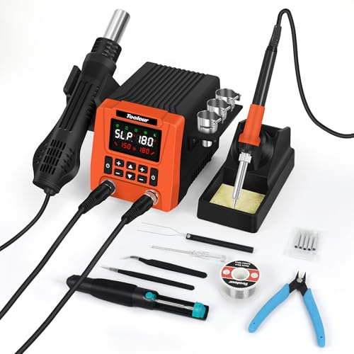 Toolour Soldering Station, Soldering Iron, hot air rework Station，2 in 1 Solder Wire