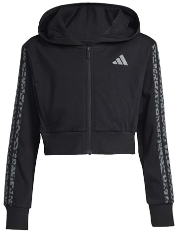 adidas Girl's Seasonals Animal Full Zip Hoodie, Black/White, 9-10 Years