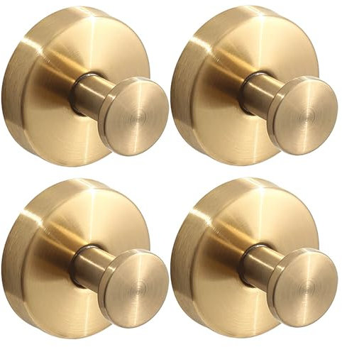 Betadistor 4 Pcs Bathroom Towel Hook - Screw in Metal Coat Hooks Brushed Gold Robe Hook SUS304 Stainless Steel Heavy Duty Closet Sponges Holder for Bathroom Hotel 16-0405