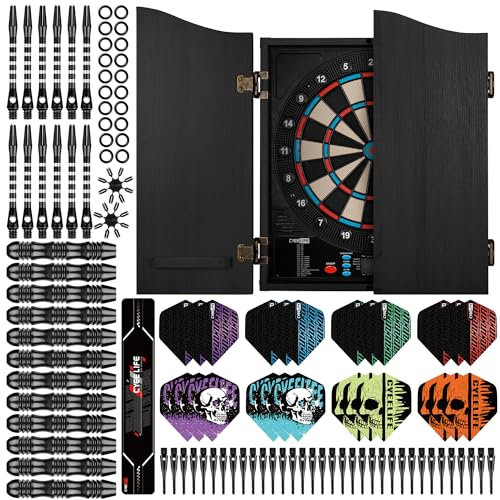 CyeeLife Diana electrónica de Dardos con gabinete de Madera, máquina de Dardos electrónica, Diana con 34 Juegos y 355 Variantes, Modo para 8 Jugadores, Pantalla LED
