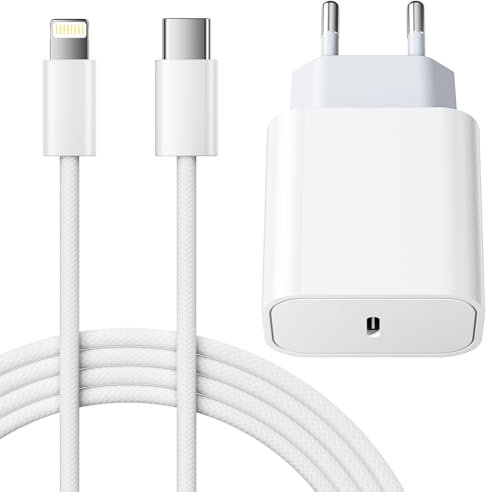 Chargeur Rapide for iPhone, 25W Prise USB C for iPhone 14/14 Plus/14 Pro/14 Pro Max/13/12/11/SE/Mini/X/XS/XR SE 8 7 6 6S, USB C Prise et 2M Cable Secteur C-to Lightning Mural Alimentation Adaptateur