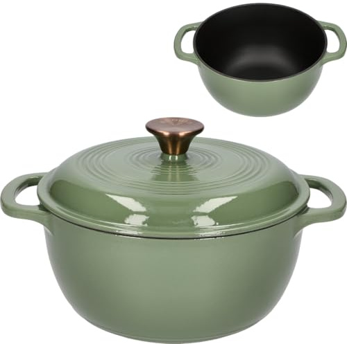BROWIN® Gusseiserner Emaille-Kochtopf 330544 | 31 x 24 x 12 cm | Grün. 4 L | Emaille Bräter mit Deckel | Dutch Oven für Zuhause, Küche