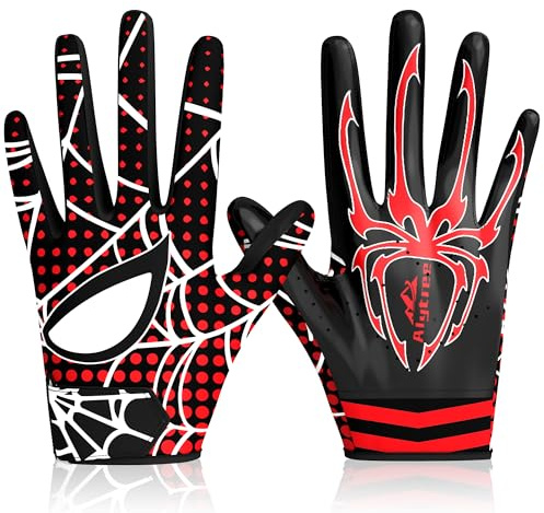 Alytree Youth American Football Gloves, Sticky Receiver Gloves with Super Sticky Grip, for Boys Girls Ages 8–12, Red
