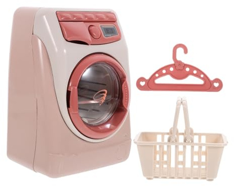 Yardwe Pretend Play Appliance Toy Simulation Washing Machine with Basket and Hanger Mini Plastic Washing Machine Toy for Kids Early Educational Play and Hands-on Learning