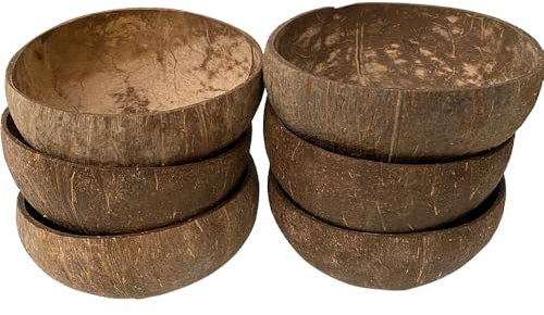 VIE Kokosnussschale, natürliche strukturierte Oberfläche, groß, 13–15 cm Durchmesser, 6 Stück