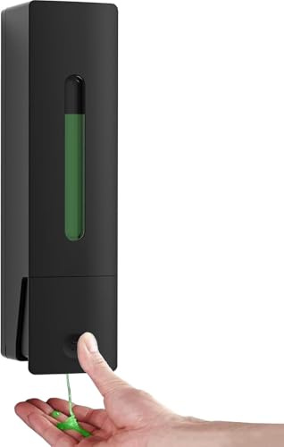 Distributeur de savon mural individuel, 400 ml (13,5 oz), Pompe de douche noire, distributeur de savon liquide transparent rechargeable, montage sans perçage avec colle ou montage mural avec vis