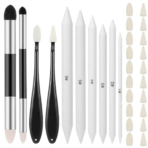 30-Teiliges Papierwischer Radiergummi Stift Radierstift Set, Zeichenzubehör mit Skizzenwischer, Mischstiften, Künstler-Schwammstiften und Tortillons zum Skizzieren, Schattieren und Weichzeichnen