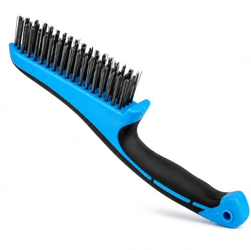 ZAVIA Heavy Duty Wire Brush for Rust Removal | 4-Row Carbon Steel Bristles Metal Wire Cleaning Brush for Paint Removal & Surface Preparation (1)