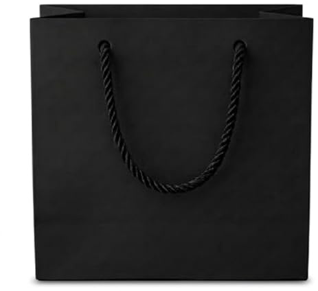 Pack de 12 Bolsas LUJO para Regalo con Asas de Cuerda,Bolsa Premium de Papel Grueso 230GSM，Fondo Reforzado, Ideales para Regalos, Eventos y Uso Profesional (NEGRO, 24.5X9.5X19.5CM)