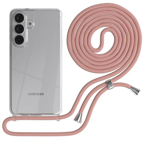 EAZY CASE Handykette kompatibel mit Galaxy S26 Plus Handyhülle mit Umhängeband, Handykordel mit Schutzhülle, Silikonhülle, Hülle mit Band, Stylische Kette für Smartphones, Alt Rosa - Clips Silber
