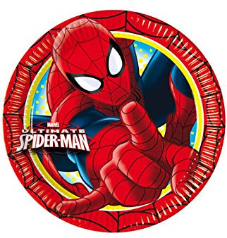 Procos 81784 – Platos Papel Ultimate Spider Man, Ø20 cm, 8 piezas, rojo/azul