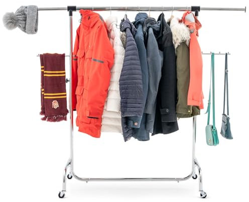 Tatkraft Falcon, Portant Robuste pour Vêtements en Acier, Penderie sur 4 Roues, Réglable en Largeur (105 à 176cm) et Hauteur (137.5 à 187 cm), 45 cintres, Assemblage Facile sans Outils