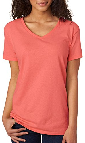 Gildan Women's Softstyle V-Neck T-Shirt, Coral/Silk, XL