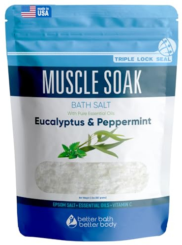 Muscle Bath Soak 32 oz Epsom Salt Peppermint, Eucalyptus Essential Oils