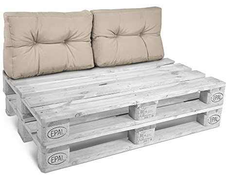 Beautissu 2X Rückenkissen Palettenkissen Outdoor 60x40 cm – Gepolsterte Auflagen für Paletten Europaletten Palettensofa Lounge Kissen Outdoor Palettenmöbel Palettenpolster Beige – Style
