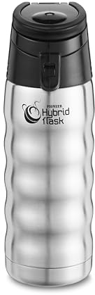 Pioneer Double-Wall Vacuum Flask Hot And Cold Drink Bottle with Sports and Travel Lid 480ml 0.48L, Stainless Steel, Silver