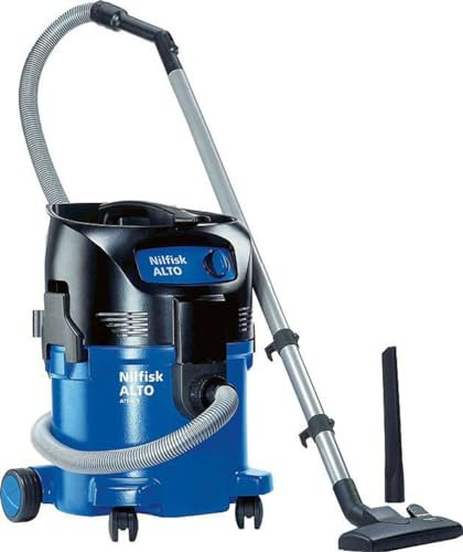 Nilfisk 302003405 - Aspirador de agua y polvo, 1500 W, depósito 30 l, caudal de aire 3700 l/min, color negro y azul