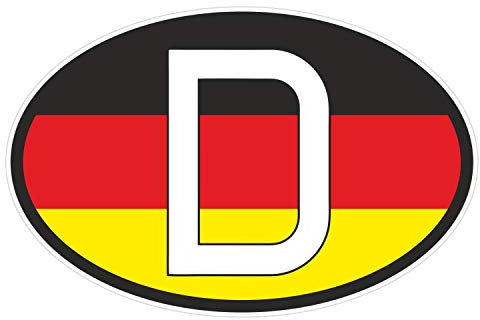 Sticker Deutschland D-Zeichen mit Flagge Aufkleber Länderkennzeichen D Symbol schwarz rot gold weiß 14 x 10 cm Selbstklebend KFZ Auto Scheibe Anhänger LKW Boot UV Wetterfest für außen und innen