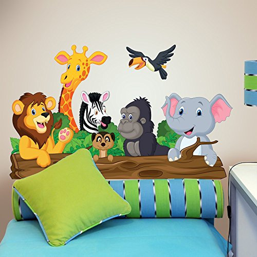kina - R00145 Baby Wandaufkleber Ökologische und hypoallergene Weicher repositionierbarer Stoffeffekt - Savanne-Zoo-Dschungel Neugeborene Wanddekoration Kinderzimmer selbstklebende Tapete