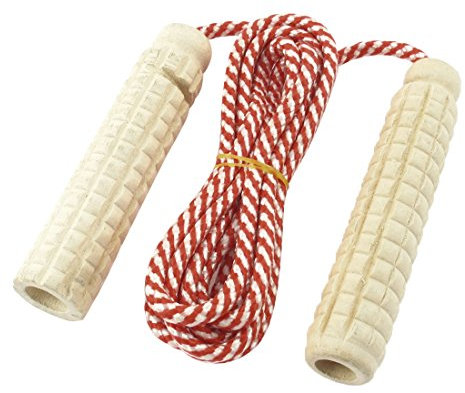 sourcing map Nylon Raya Madera Agarre Fitness Salto Cuerda comba Rojo