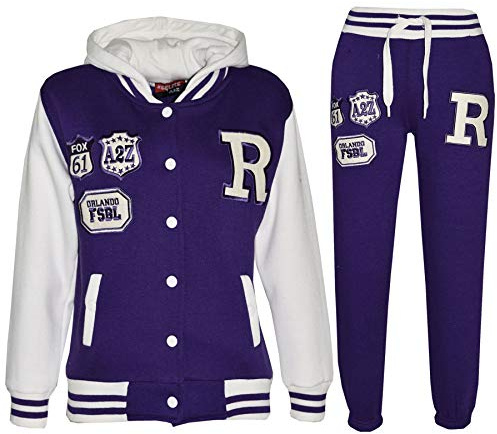 A2Z 4 Kids Unisex Girls Boys Baseball Tracksuit R Fashion FOX Hoodie With Joggers B.B Contrast Jacket Varsity Style Coat Long Sleeves Sweatpants Sports Activewear Set Childrens Age 2-13 Years