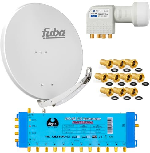 FUBA 12 TEILNEHMER DIGITAL SAT ANLAGE DAA850G + Profi LNB 0,1dB Full HDTV 4K + PMSE Multischalter 5/12 + 35 Vergoldete F-Stecker Gratis dazu