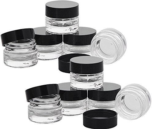 Klarglastiegel m. Kunststoff-Deckel, 5 ml Leerer Tiegel, Kosmetex Glasdose, 10× schwarz