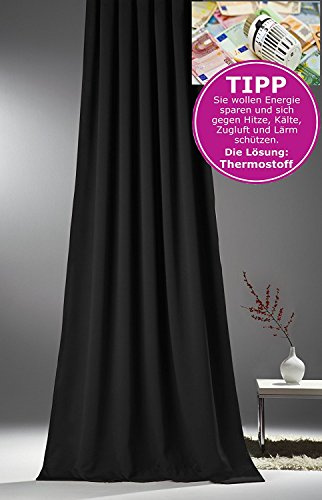 NOVUM fix Vorhang Verdunkelung Kälteschutz Kräuselband Blickdicht Klimavorhang Übergardine XXL extra lang bis 350 cm energiesparen, schwarz 145x175cm(BxH)