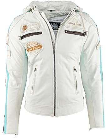 URBAN 5884 Motorradjacke Damen Mit Protektoren, Damenjacke aus Lammleder, Protektoren für Rücken, Schultern und Ellenbogen | Weiß | S