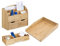 Relaxdays 3 tlg. Schreibtisch-Organizer Set Bambus, Karteikasten zum Ausziehen, Stehsammler mit 2 Schubladen, Briefablage, natur