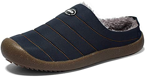 SMajong Winter Mens Slippers Warm Womens Waterproof Slip on Shoes Fur Lined Home Shoes Slippers Anti-Slip Outdoor Walking Shoes Size UK 10.5 Blue