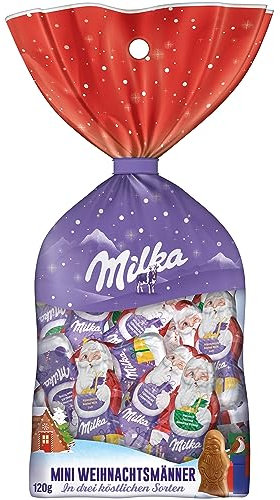 Milka Mini Weihnachtsmänner – Mix aus Alpenmilch – Milchcréme & Noisette in festlicher Einzelpackung – 120g