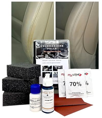 Kit retoque Interiores Piel Beige Dakota Desgaste Pintura Asiento Símil Piel Cuero Coche recuperación Color Sello Protector screpolatura Simple aplicación Moto Deporte Fresh sedili 80 ml Beige Dakota