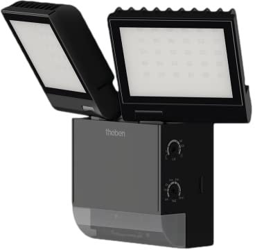 Theben 1020803 theLeda S17-100 BK LED-Strahler I integrierter Bewegungsmelder I schwarz I 17 W I Wandmontage I Lichtfarbe 4000 K I Erfassungswinkel 180° I 10 m Reichweite I schwenkbar