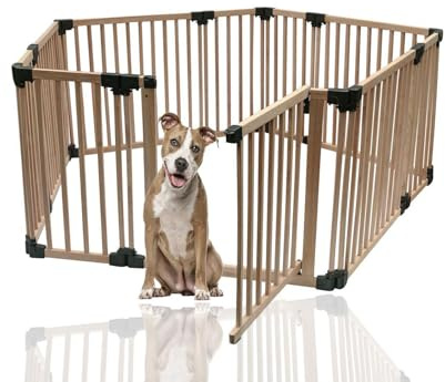 Bettacare Wooden Dog Pen, Pentagon, 5 x 120cm, Natural Wood, 76cm High, Dog Pen for Pets Dogs and Puppy, Dog Playpen, Indoor Dog Yard, Easy Installation