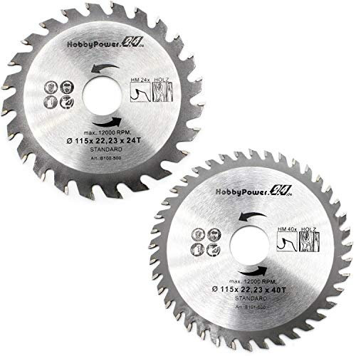2 Stück HM Sägeblatt Kreissägeblatt Ø 115mm / 125mm 22,23mm / 20mm / 24T 40T Zähne für Holz Plastik (1x 115x22,23/24+40Z)