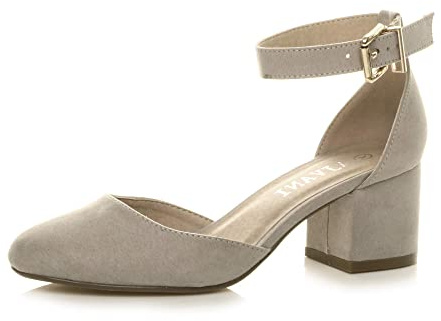 AJVANI Womens Ladies Low mid Block Heel Ankle Strap Mary Jane Court Shoes Sandals Size